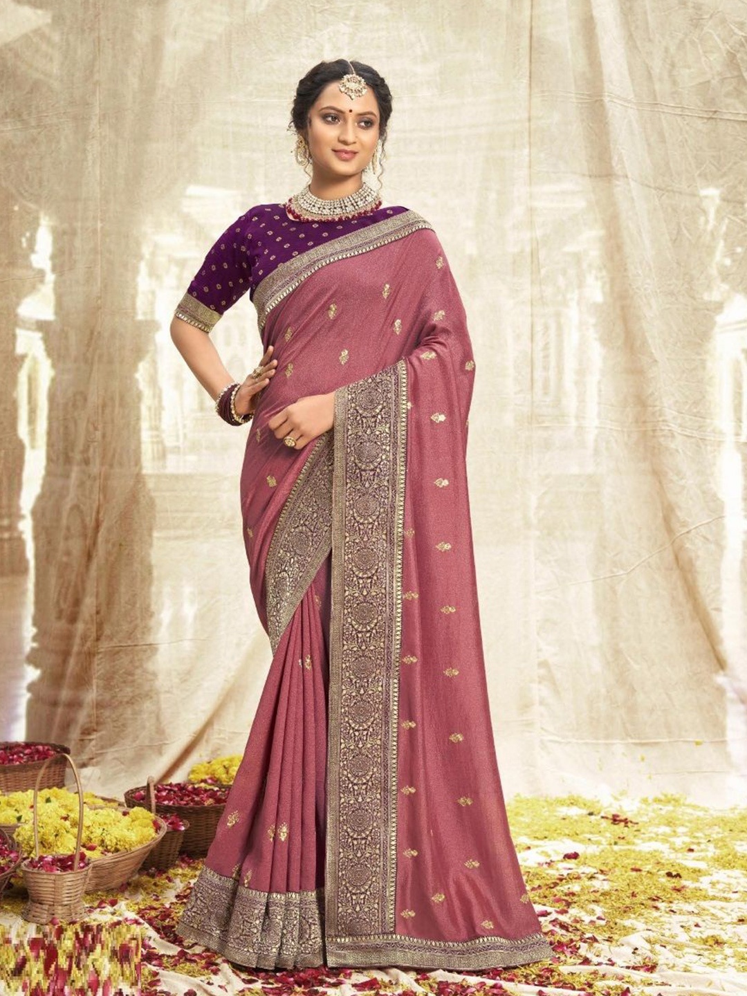 

MAHALASA Ethnic Motifs Zari Saree, Peach