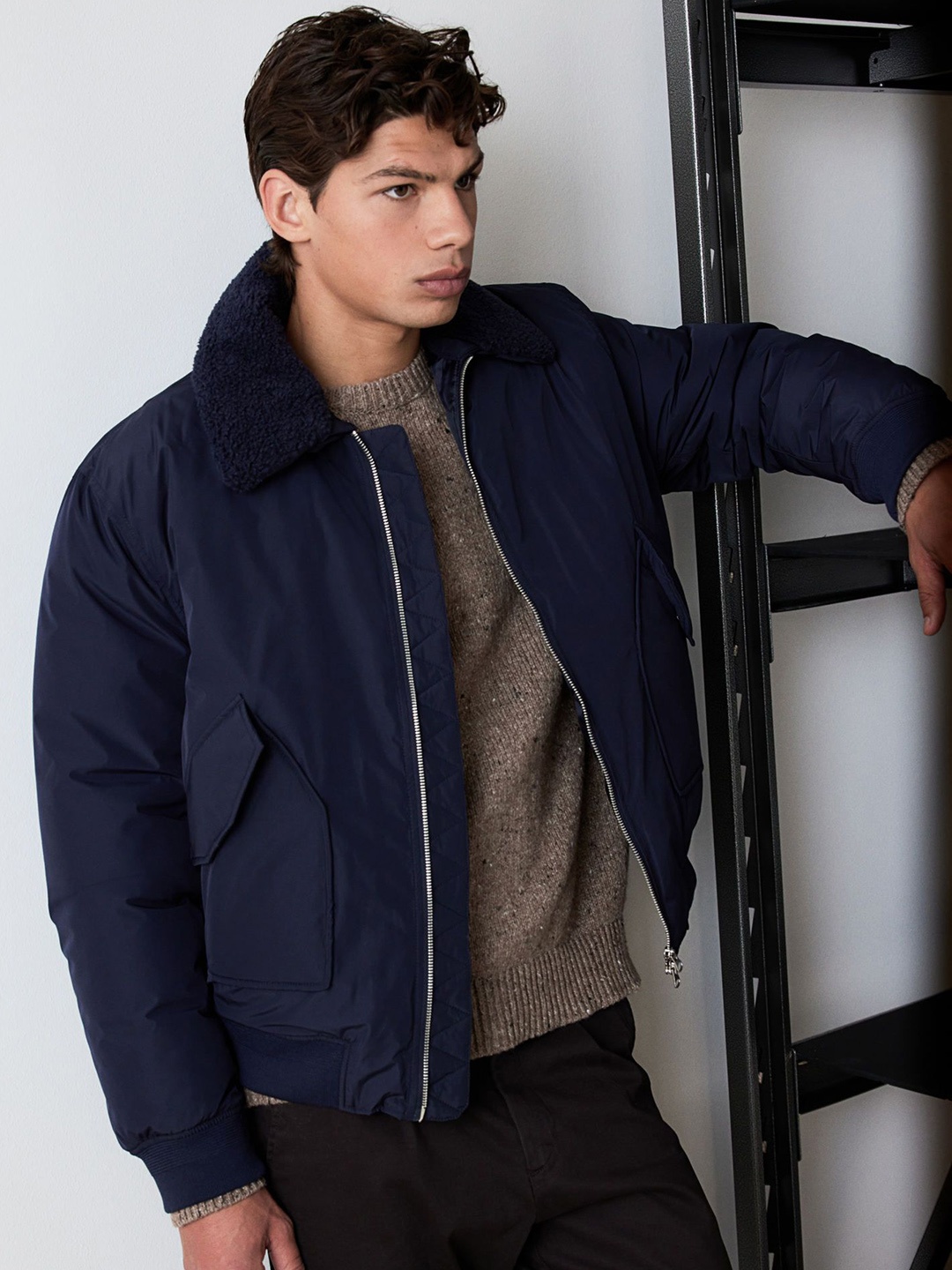 

H&M Collared Bomber Jacket, Blue