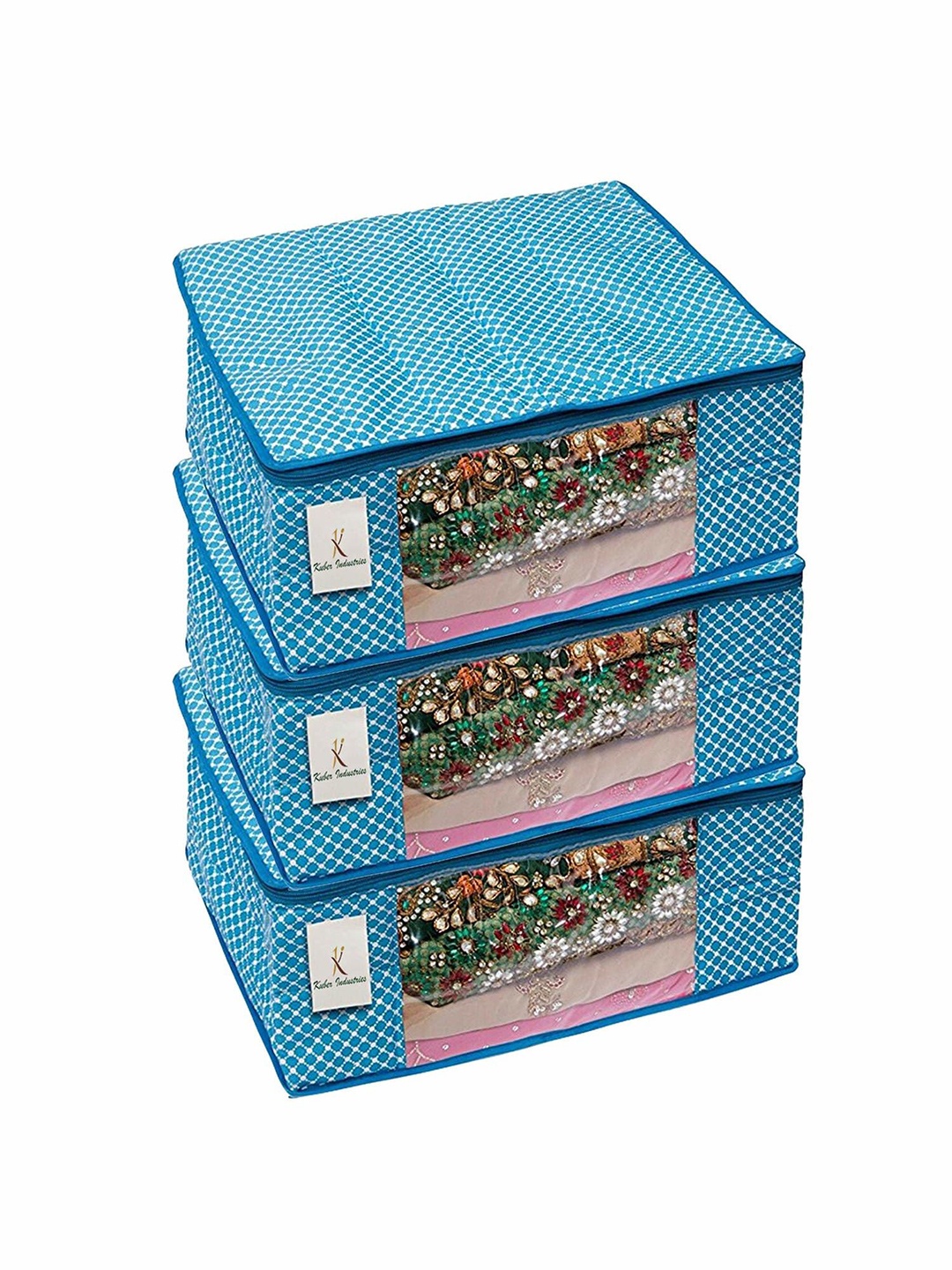 

Kuber Industries Blue & White 3 Pieces Polka Dot Drawer Organisers