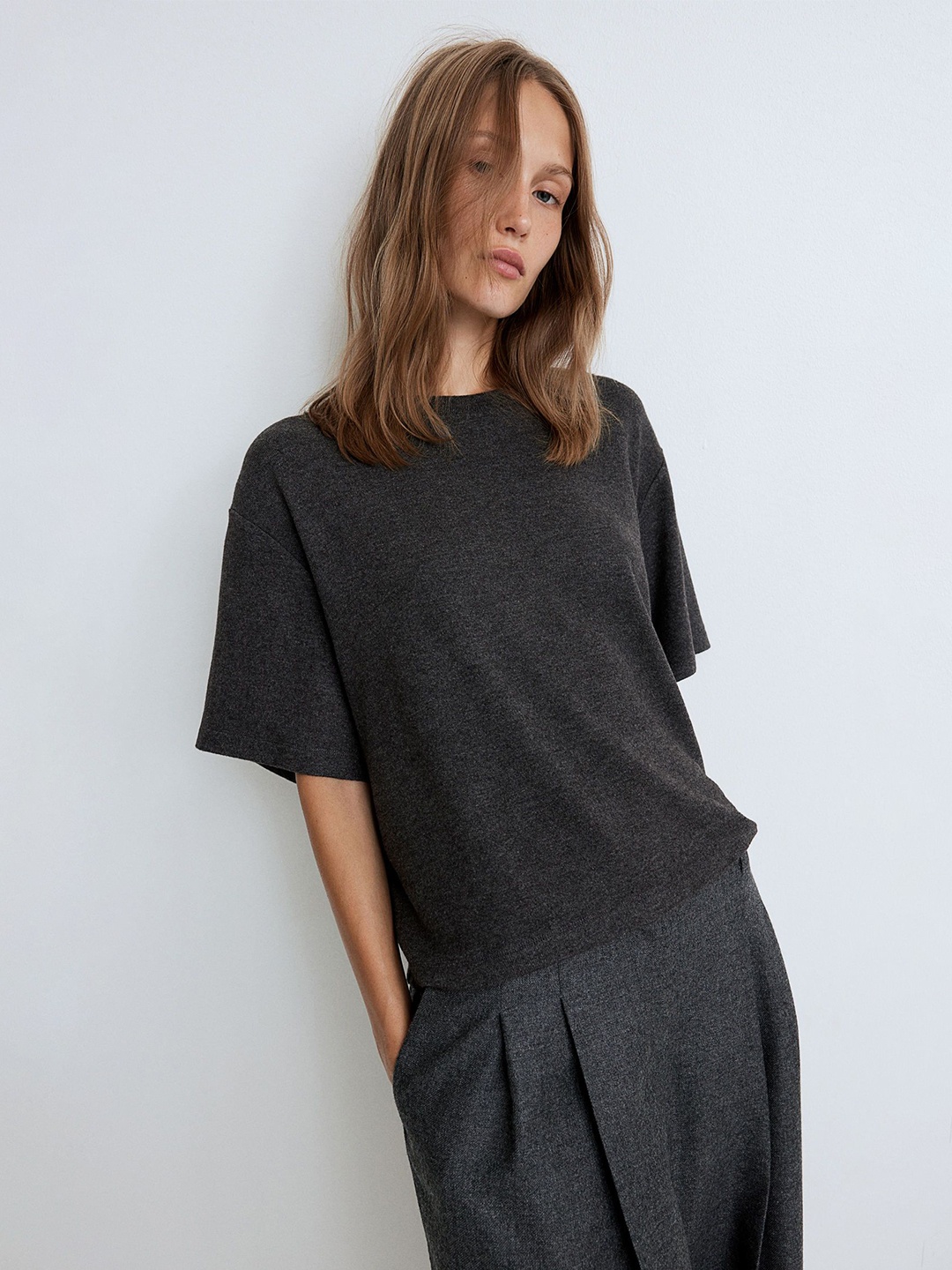 

H&M Fine-Knit T-shirt, Grey