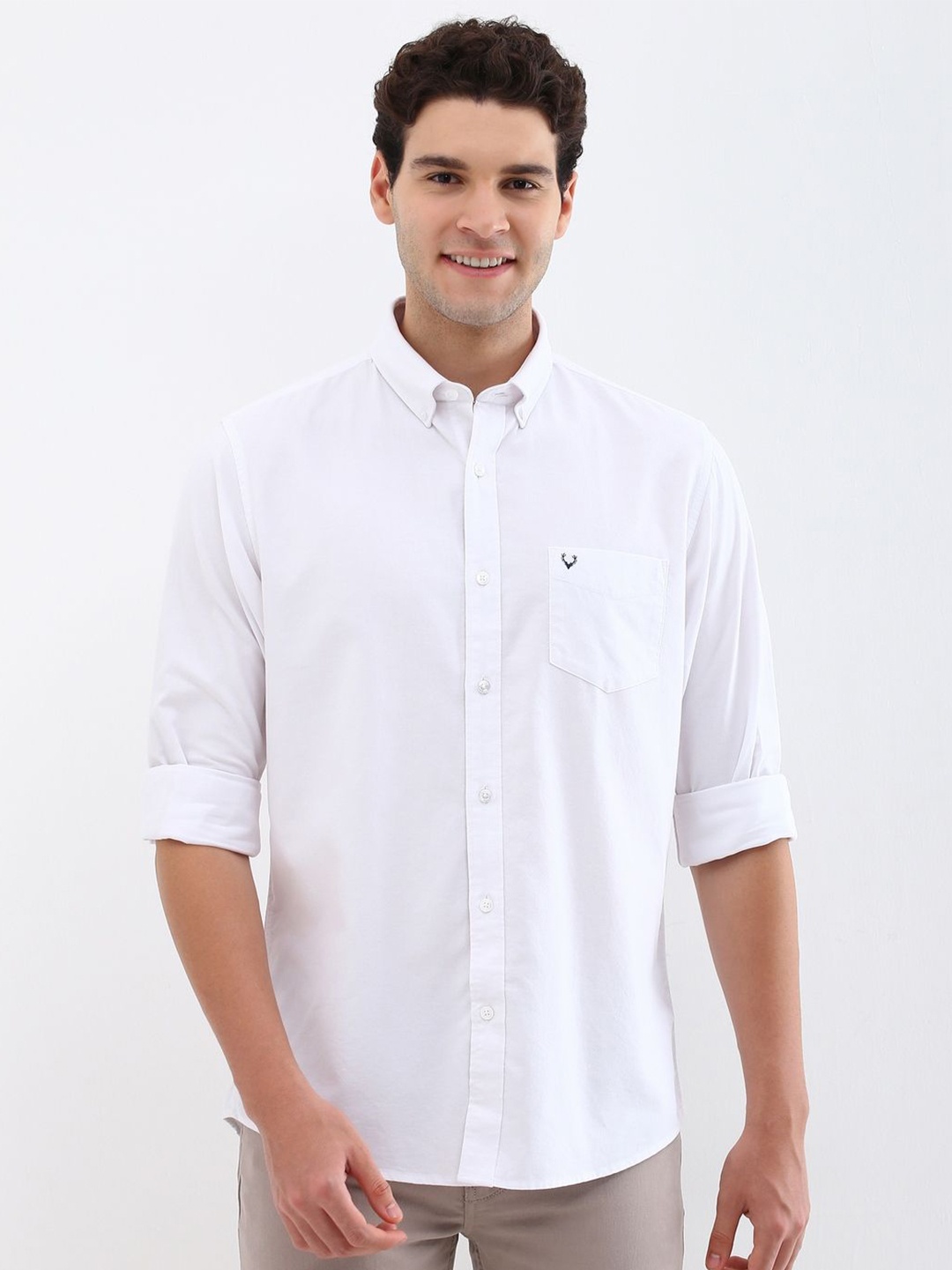 

Allen Solly Men Button-Down Collar Solid Cotton Slim Fit Casual Shirt, White