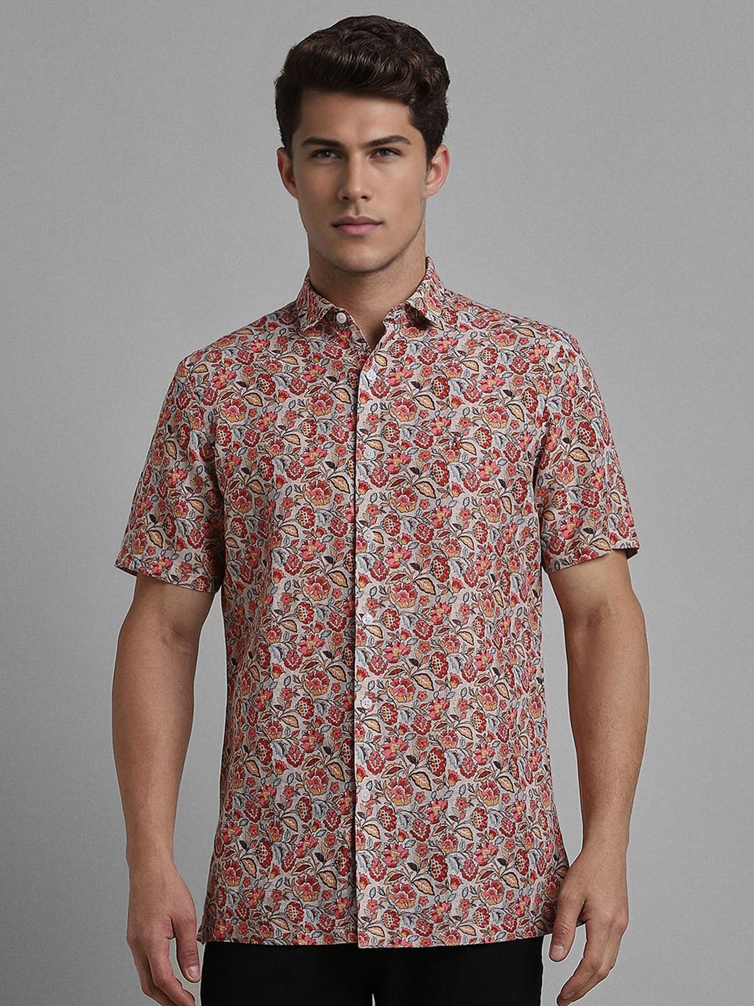 

SIMON CARTER LONDON Men Spread Collar Floral Printed Linen Casual Shirt, Grey