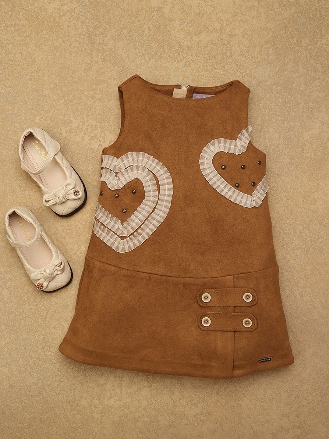 

One Friday Girls Round Neck Sleeveless A-Line Dress, Coffee brown