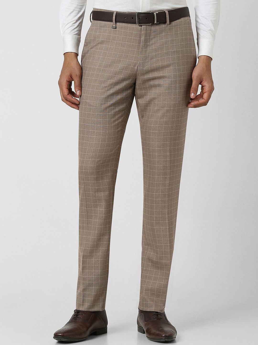 

Van Heusen Men Checked Slim Fit Formal Trousers, Beige