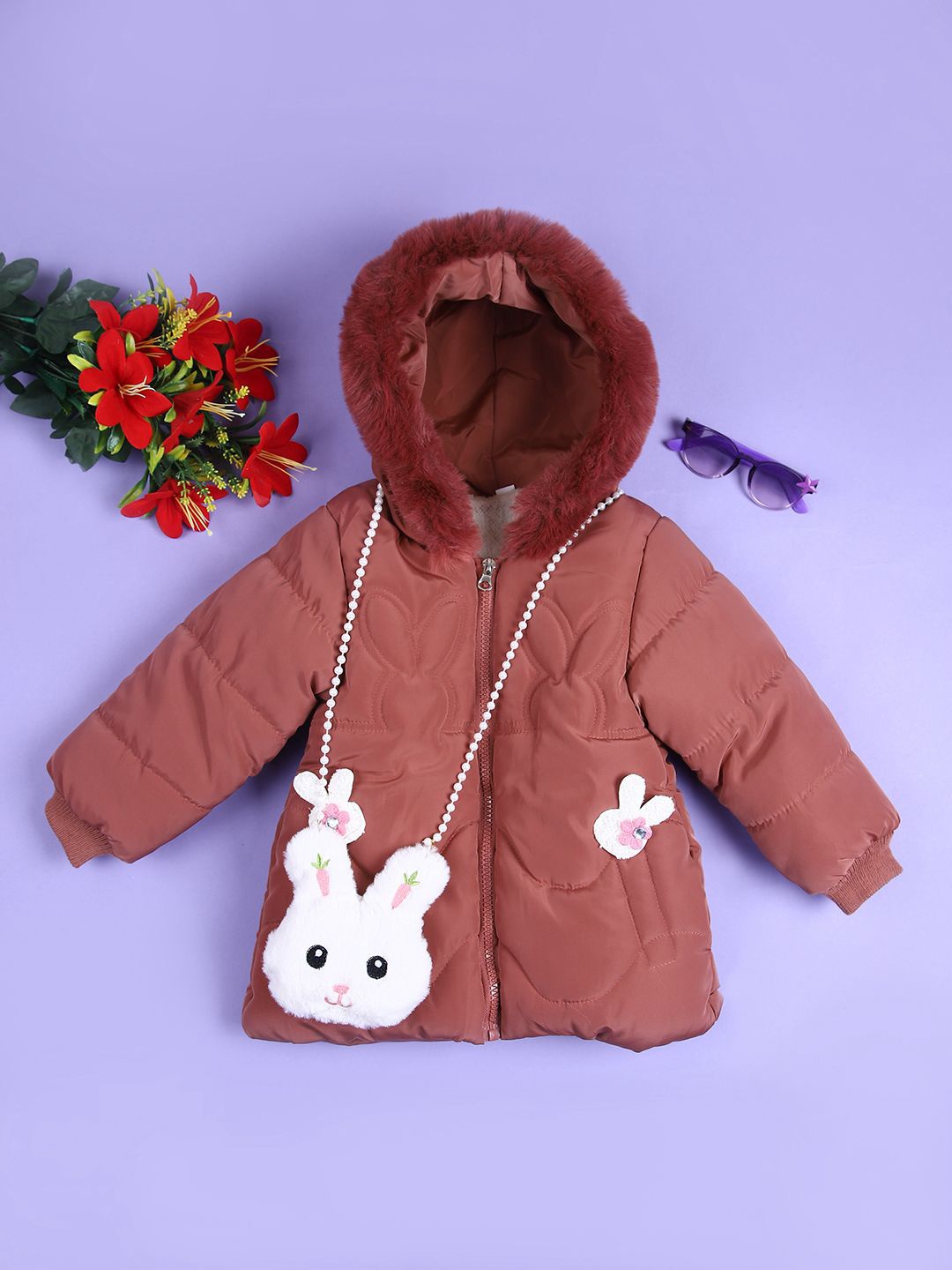 

V-Mart Girls Hooded Solid Cotton Casual Parka Jacket, Brown