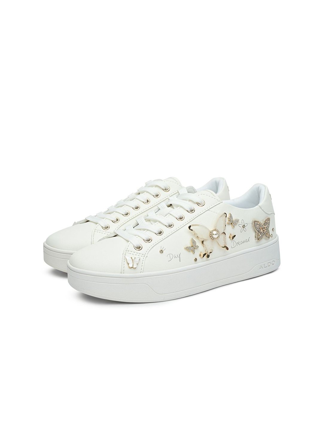 

ALDO Women Printed Western Embellished Lace-Up Round Toe Sneakers, White