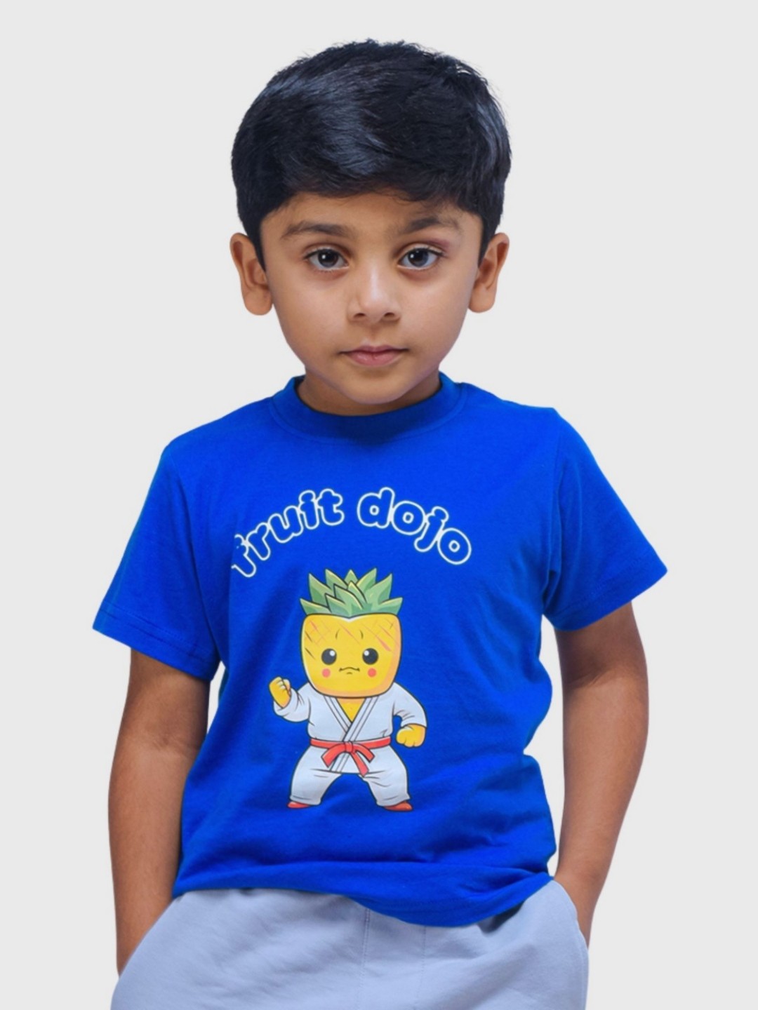 

allorio kids Boys Printed Pure Cotton Applique T-shirt, Blue