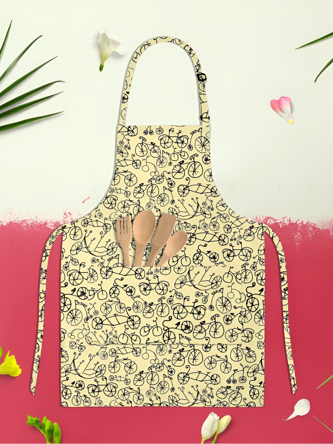 

ArtzFolio Cream Colored & Black Printed Cotton Aprons