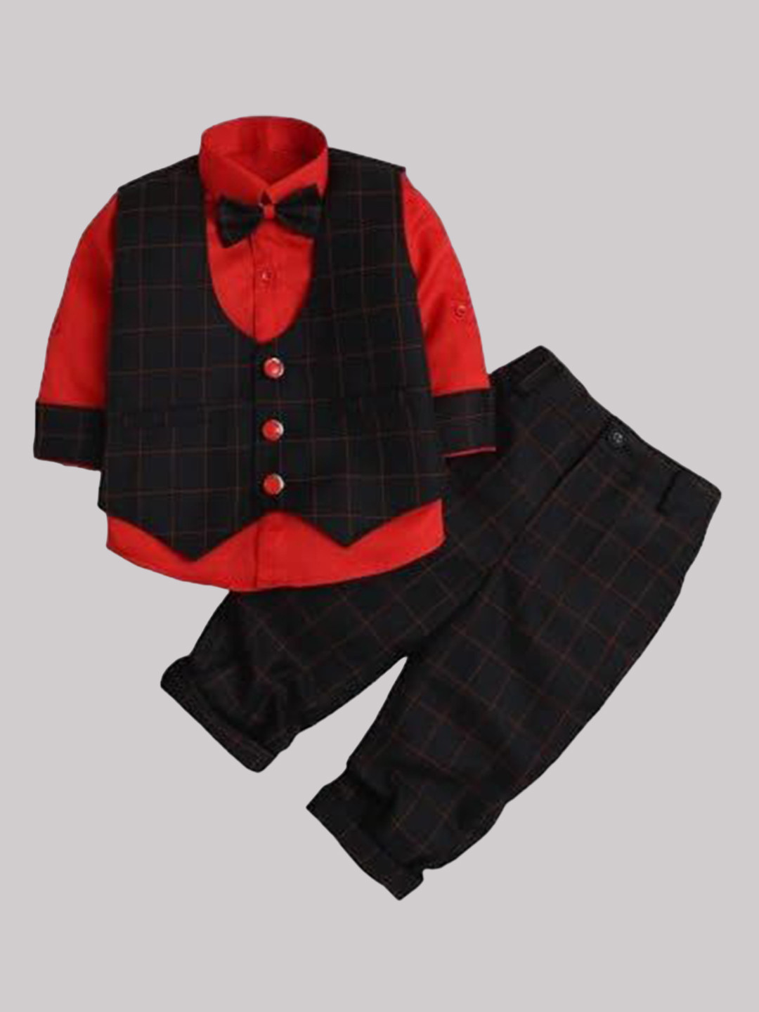

Lil homies Boys Checked Single-Breasted Notched Lapel 3 Piece Suits, Black