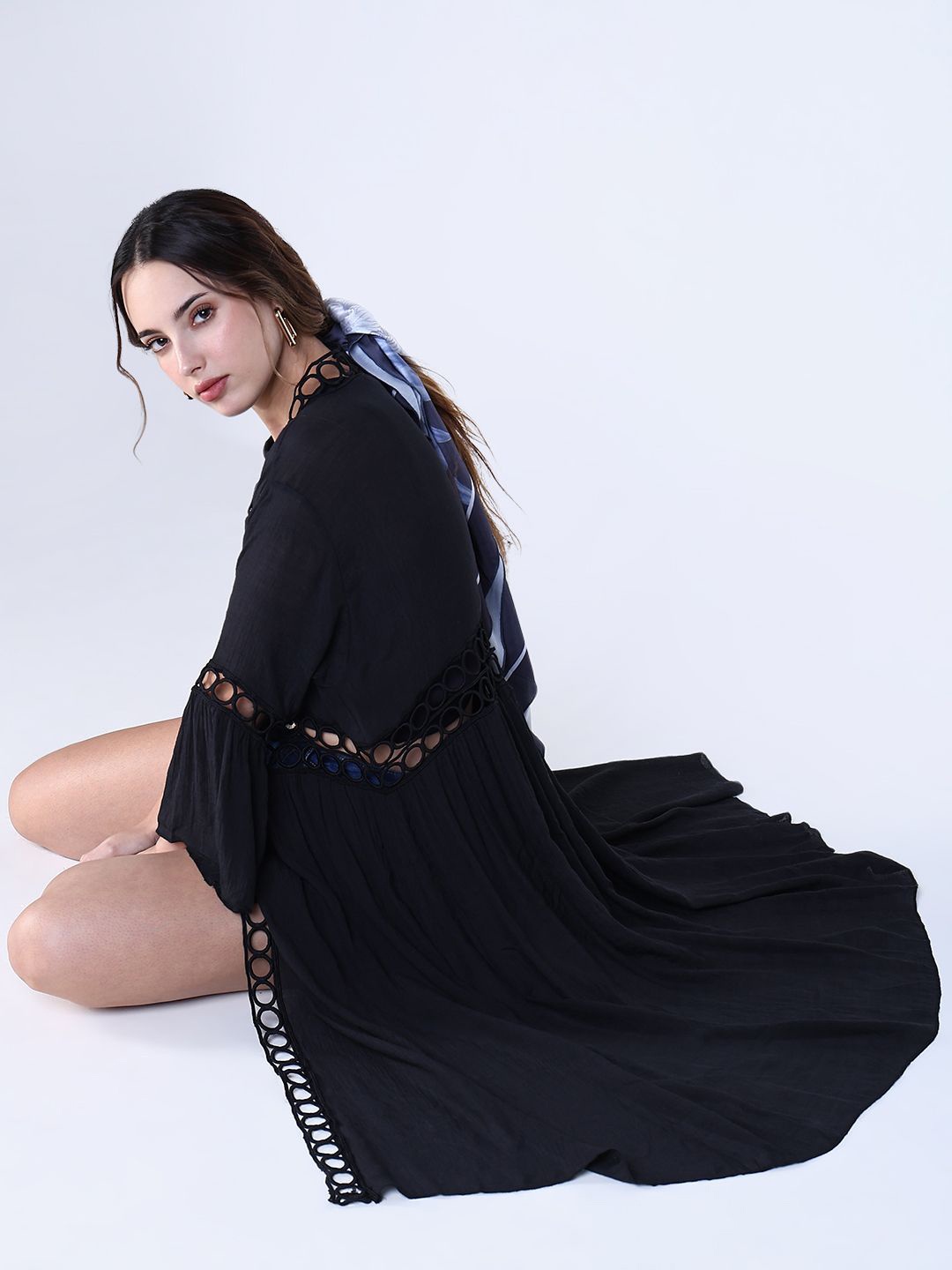 

SHOWOFF Open Front Cotton Longline Shrug, Black