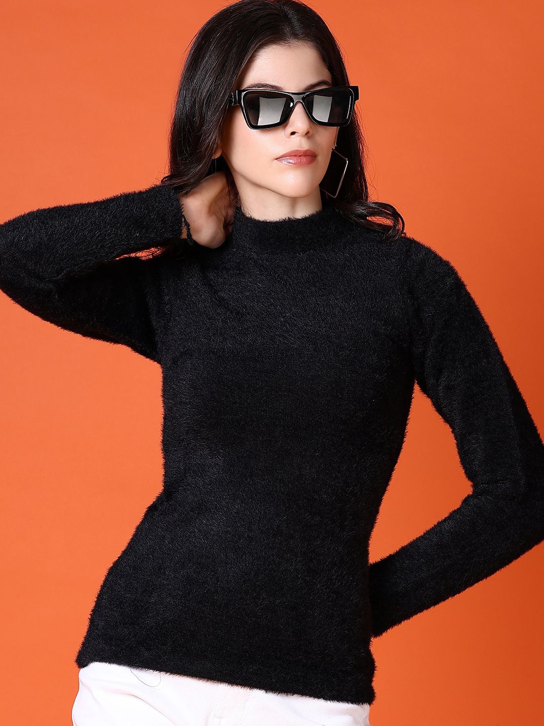 

V-Mart Women Solid Turtle Neck Long Sleeves Pullover Sweaters, Black