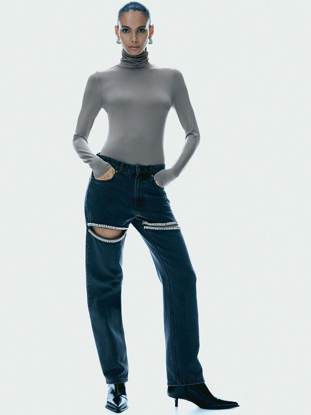 

H&M Women Polo-Neck Body, Grey