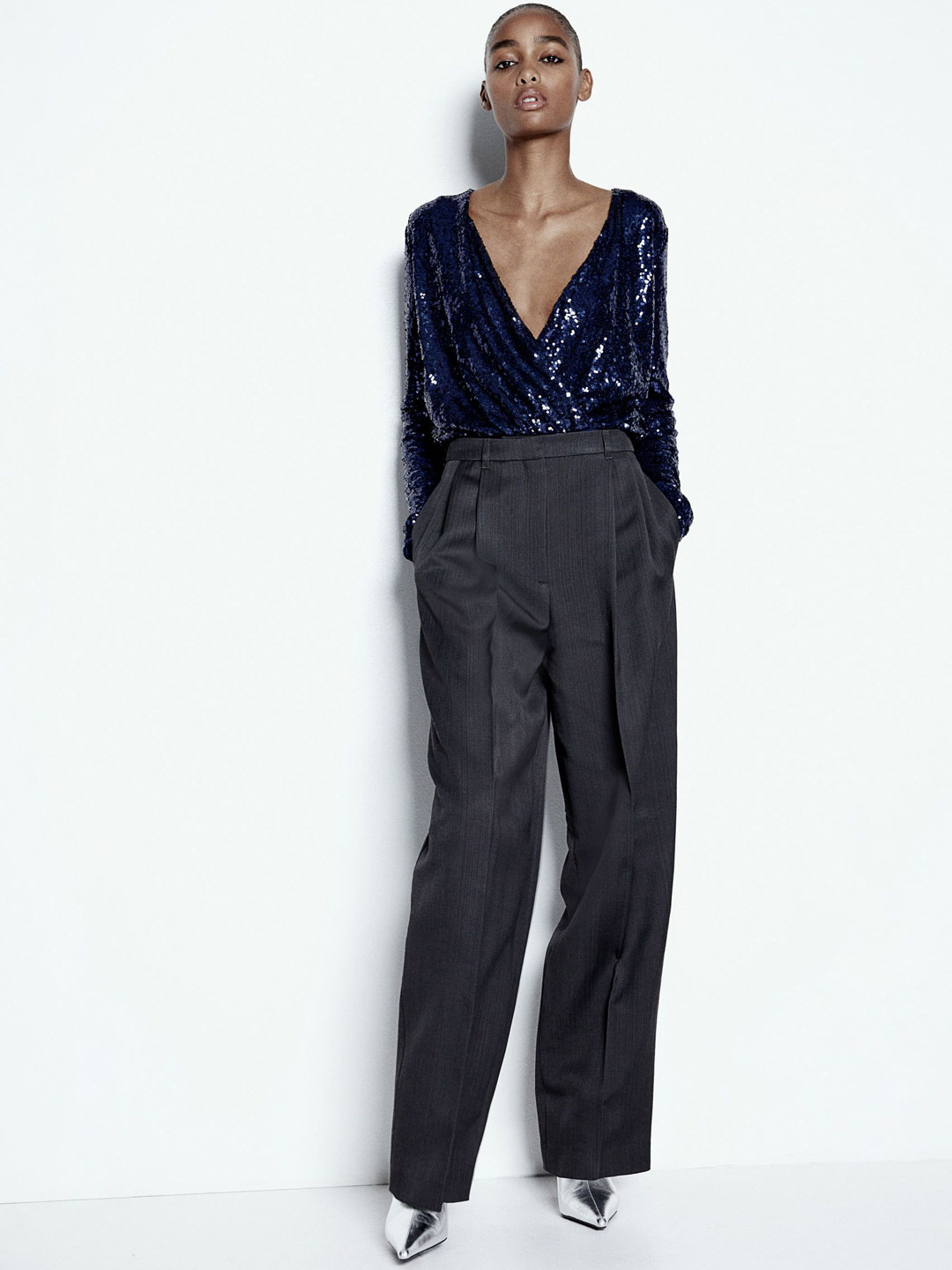 

H&M Sequined Bodysuit, Blue