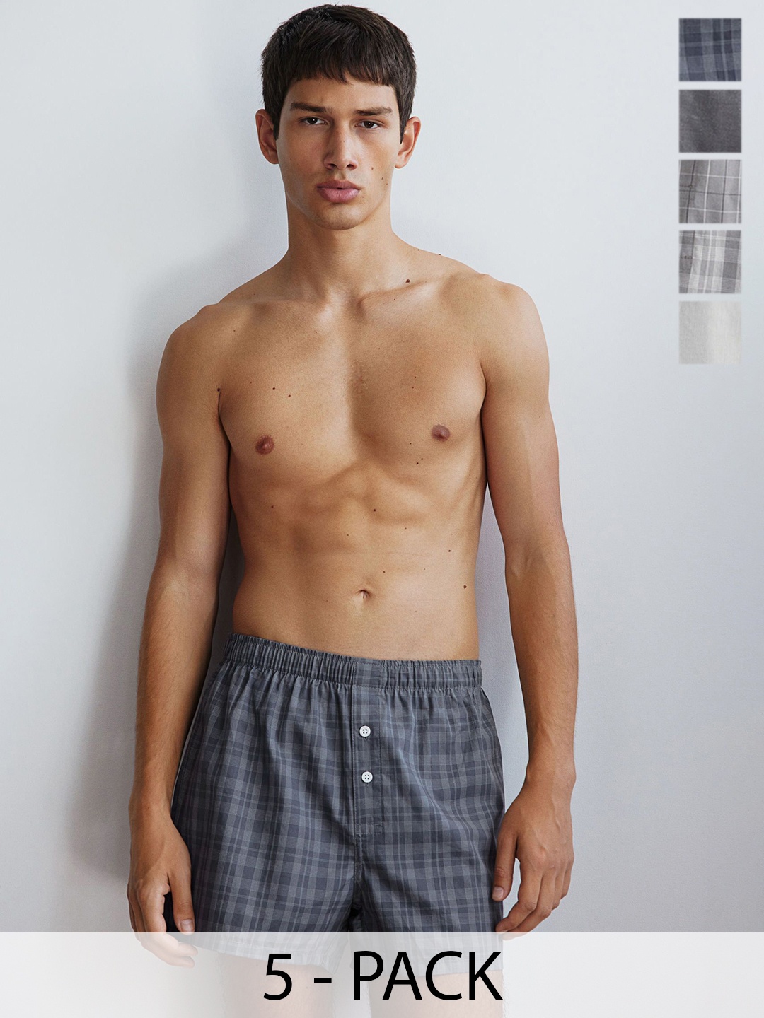 

H&M 5-Pack Woven Cotton Boxer Shorts, Grey