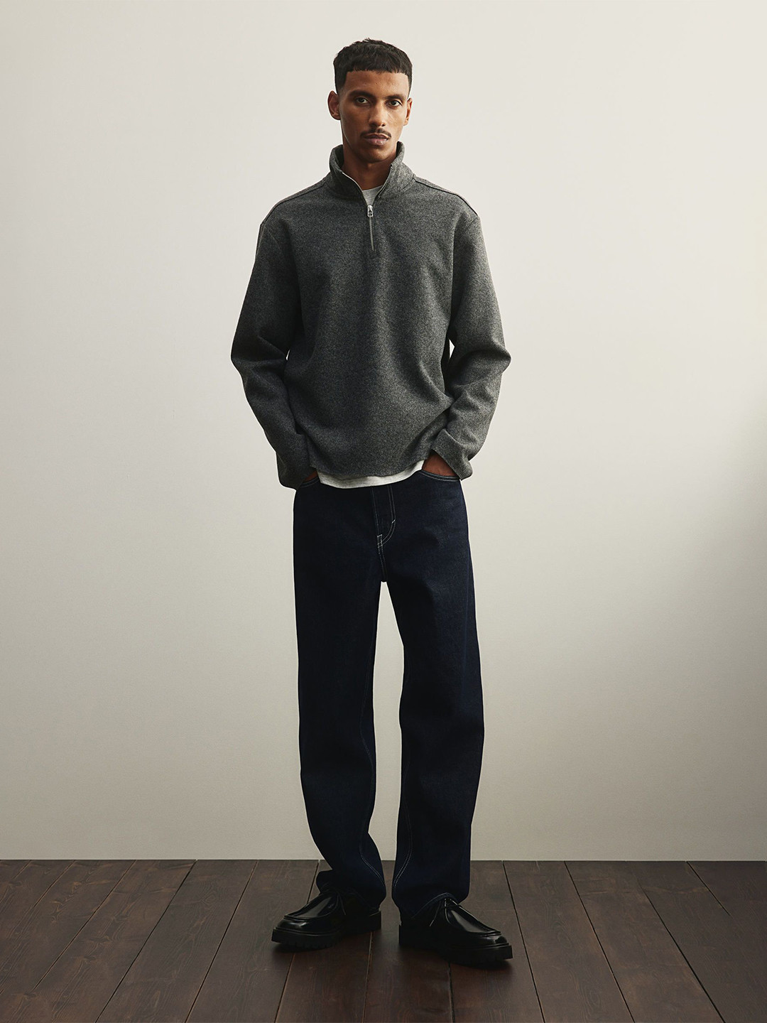 

H&M Men Regular Fit Zip-top Turtleneck Jumper, Grey