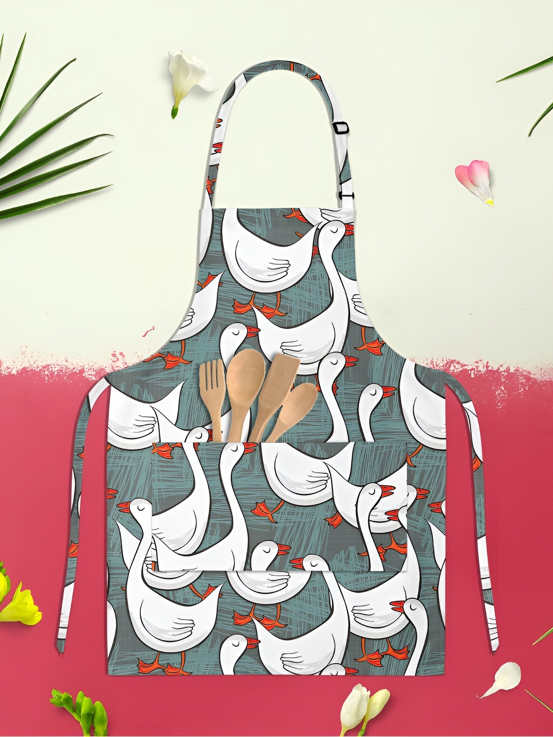 

ArtzFolio Kids White & Grey Printed Cotton Aprons