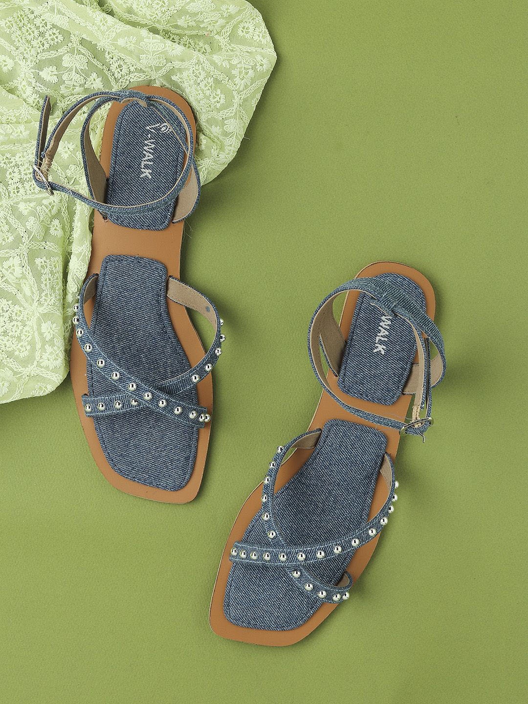 

V-WALK Women Embellished Open Toe Flats, Blue