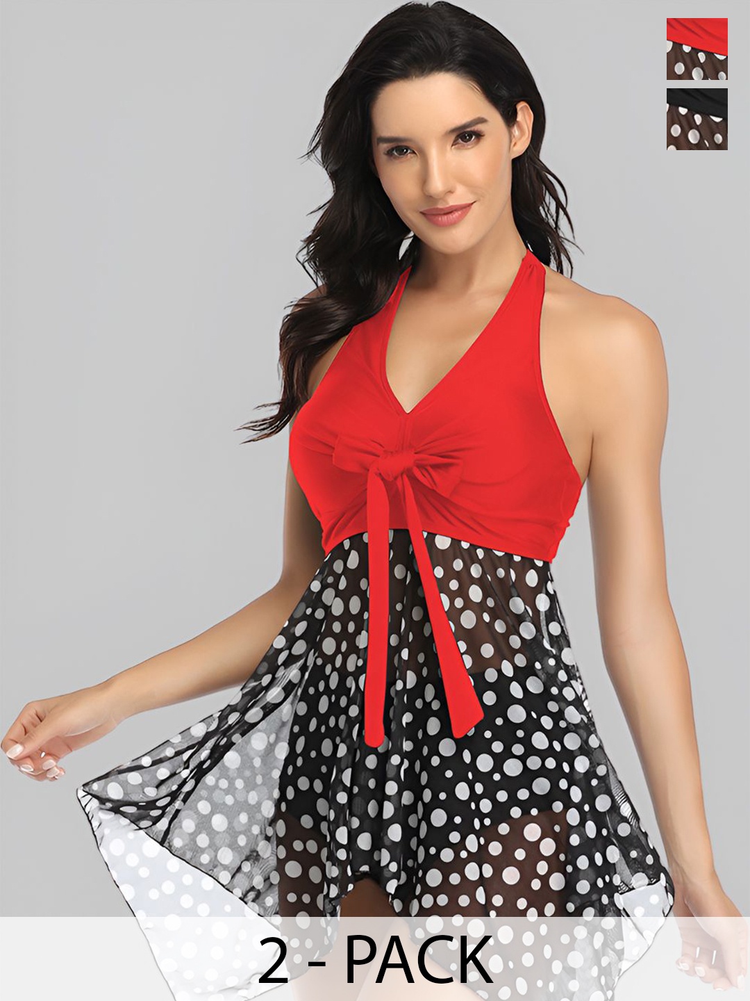 

Broiden Women Halter Neck Printed Baby Doll, Red