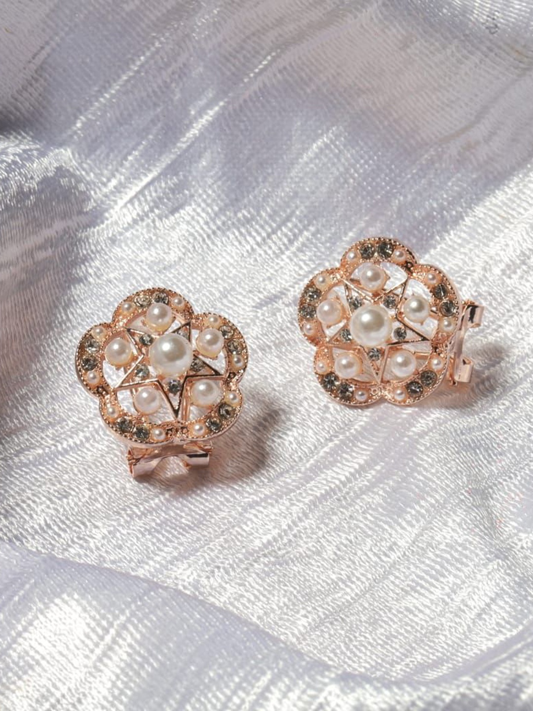 

Maansh Rose Gold Plated Stone Studded & Beaded Floral Studs