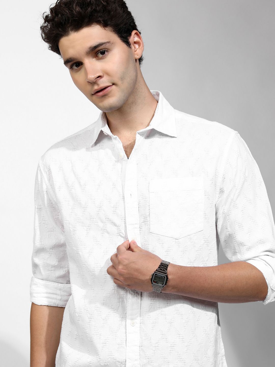 

Highlander Men Dobby Textured Solid Relaxed Shirt, White