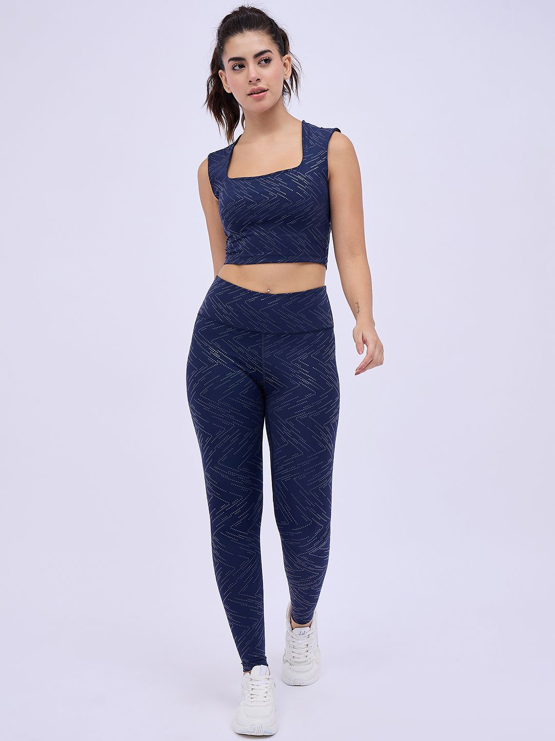 

Avanday Printed Square Neck Top With Leggings, Navy blue