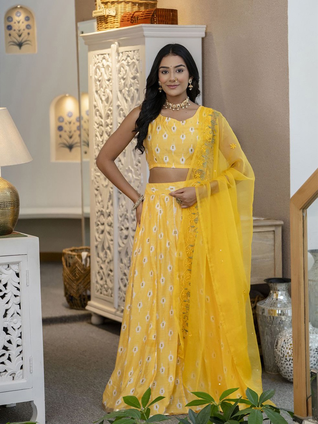 

KALINI Printed Ready to Wear Lehenga & Blouse With Dupatta, Yellow