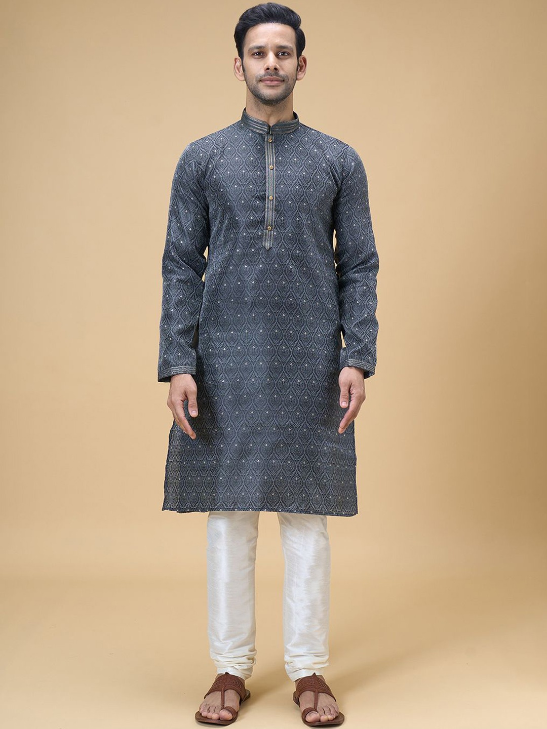 

Arihant Rai Sinha Ethnic Motifs Woven Design Straight Kurta with Churidar, Black