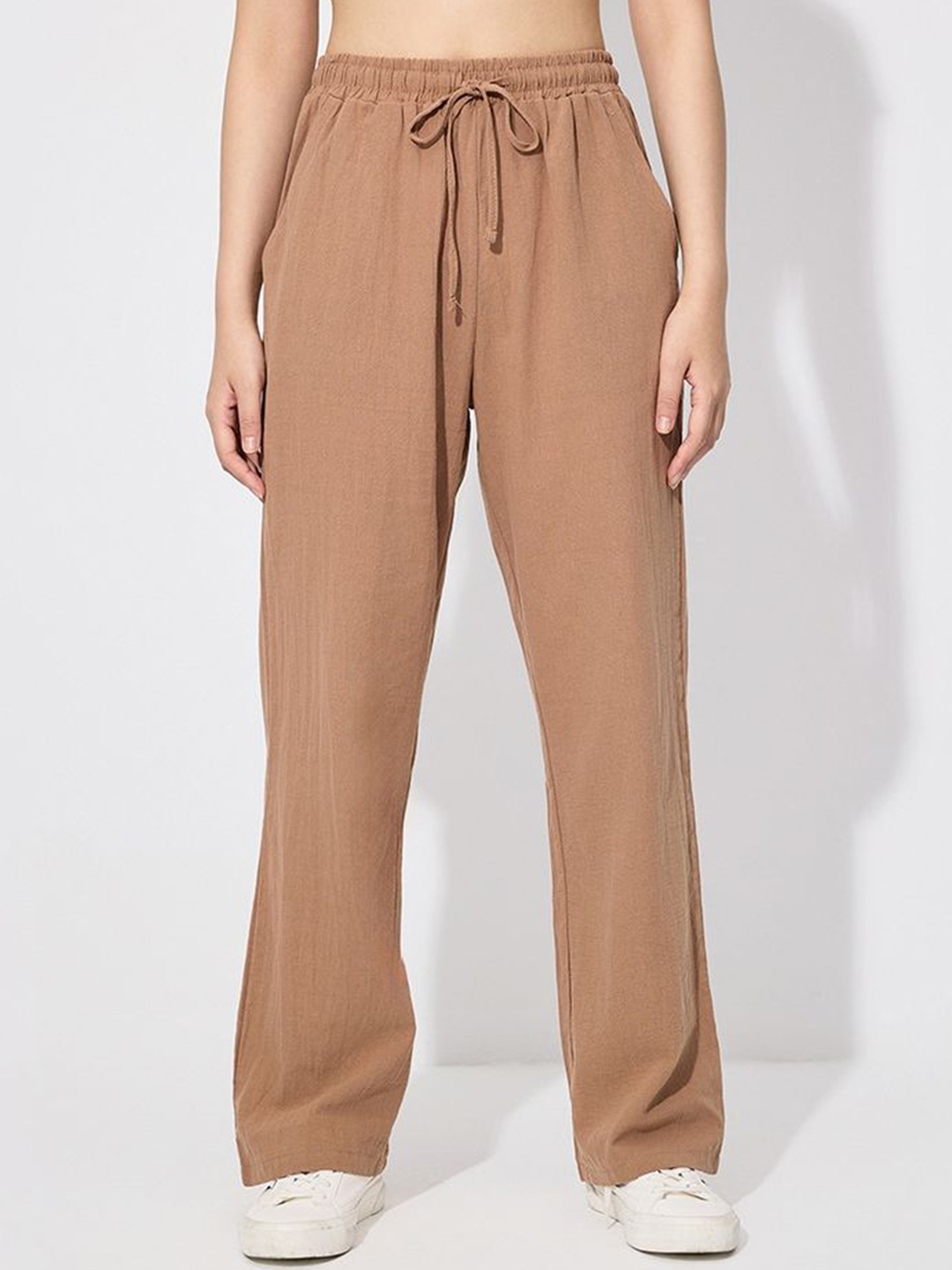 

LULU & SKY Women Solid Loose Fit High-Rise Trousers, Brown