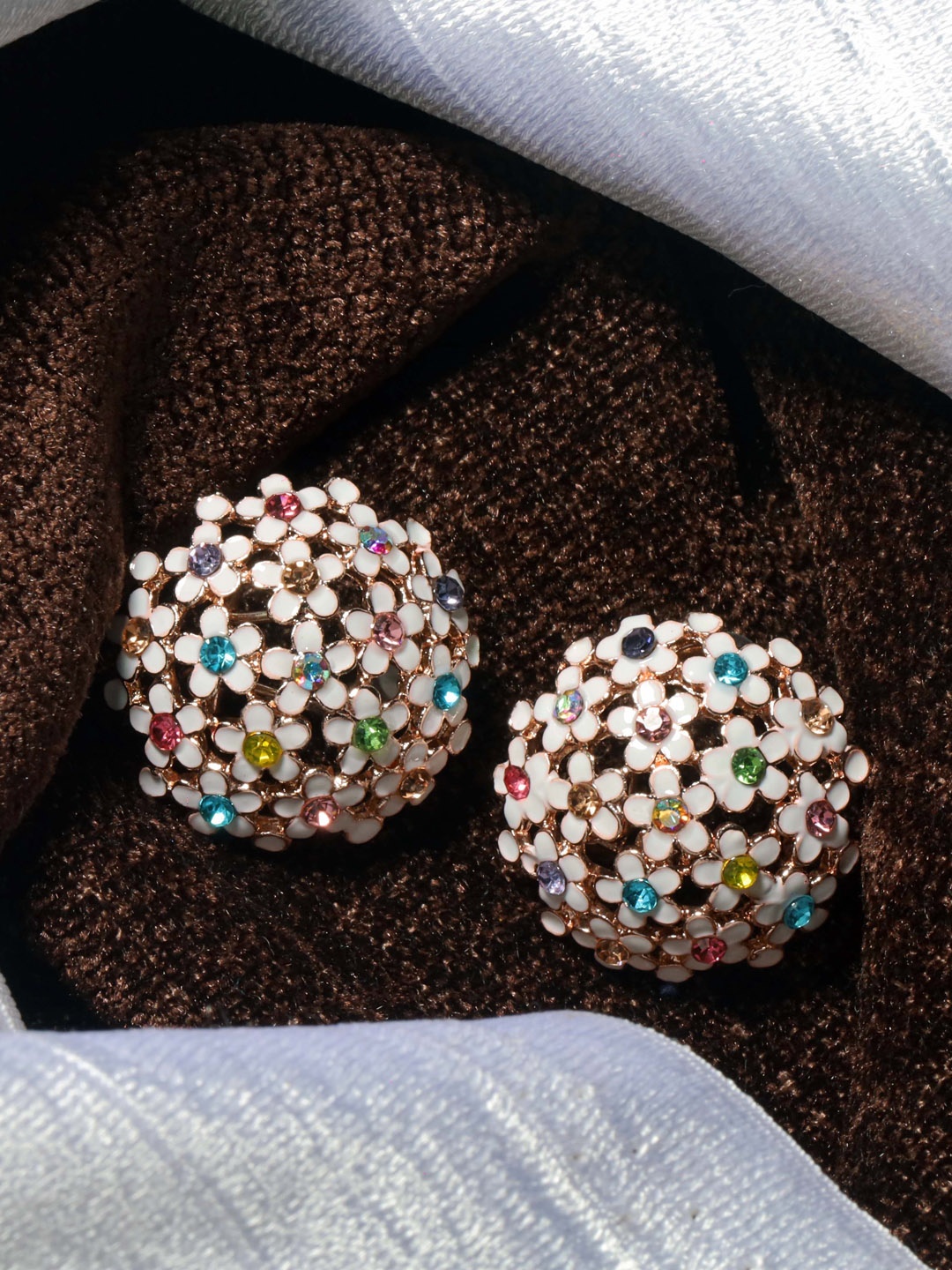 

Maansh Rose Gold Plated Stone Studded Floral Studs