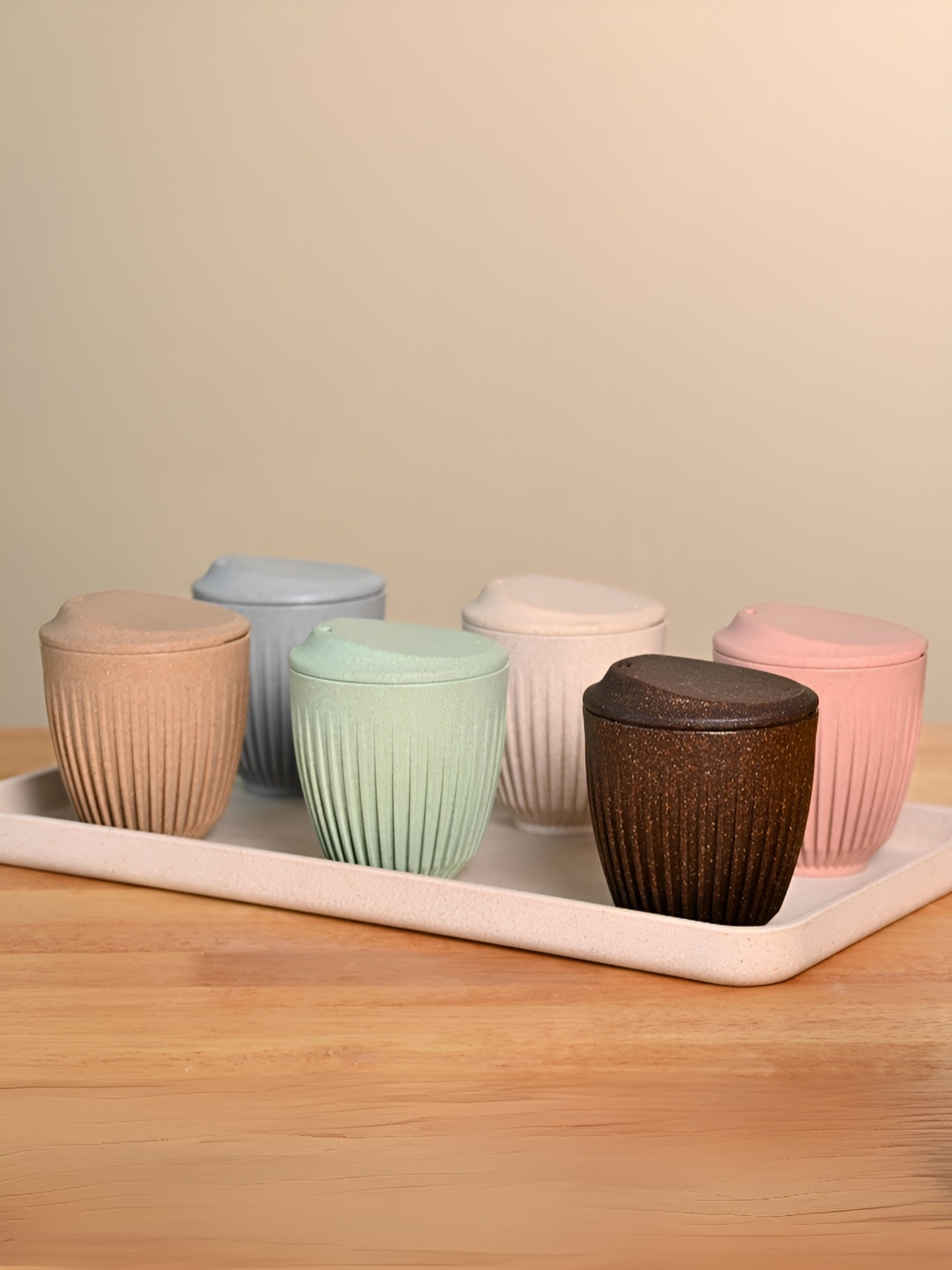 

eha Green & Blue 6 Pieces Textured Matte Mugs 250 ml each