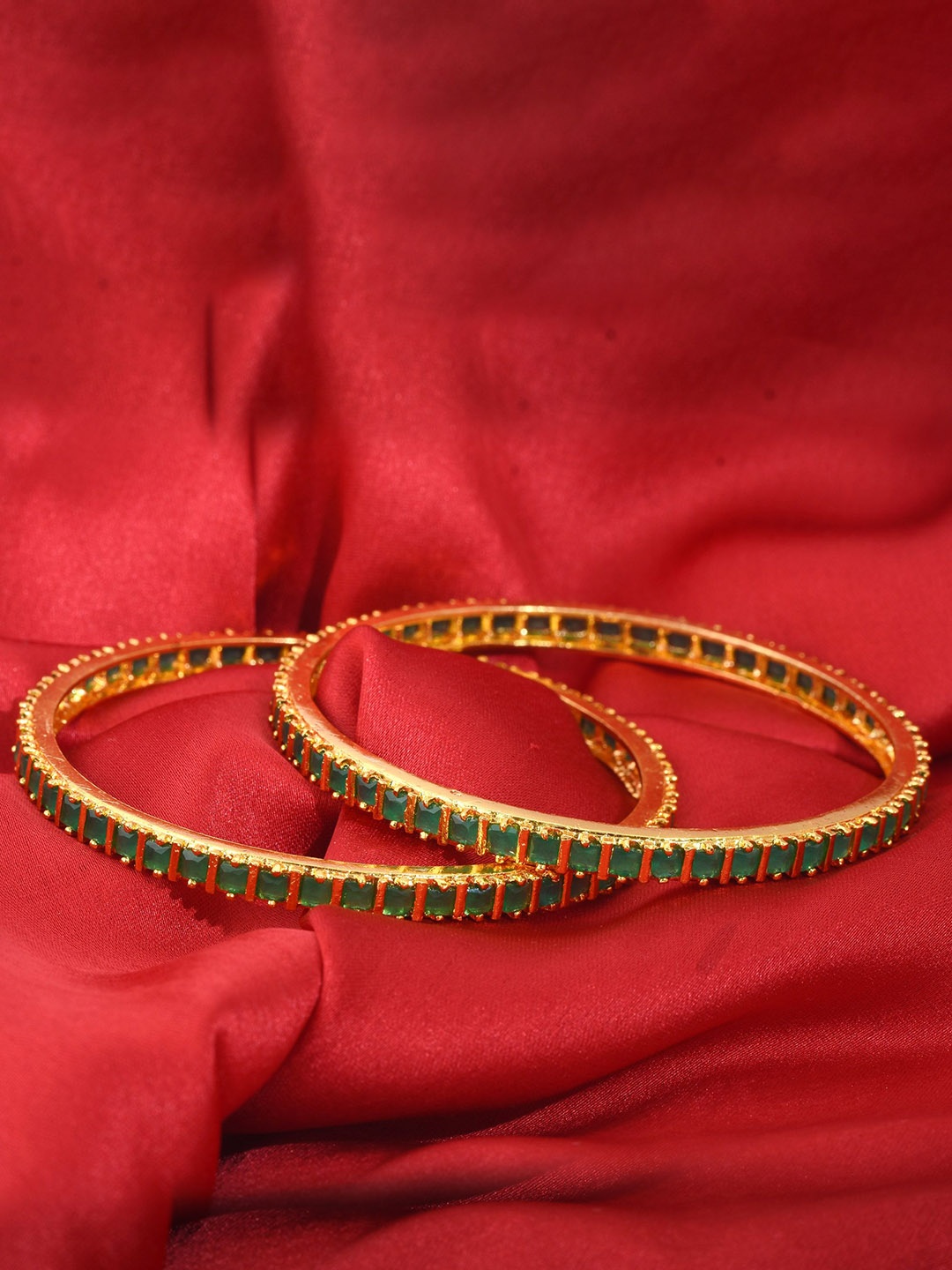 

MEMOIR Set Of 2 Gold-Plated Faux Columbian Emerald Stone-Studded Bangles