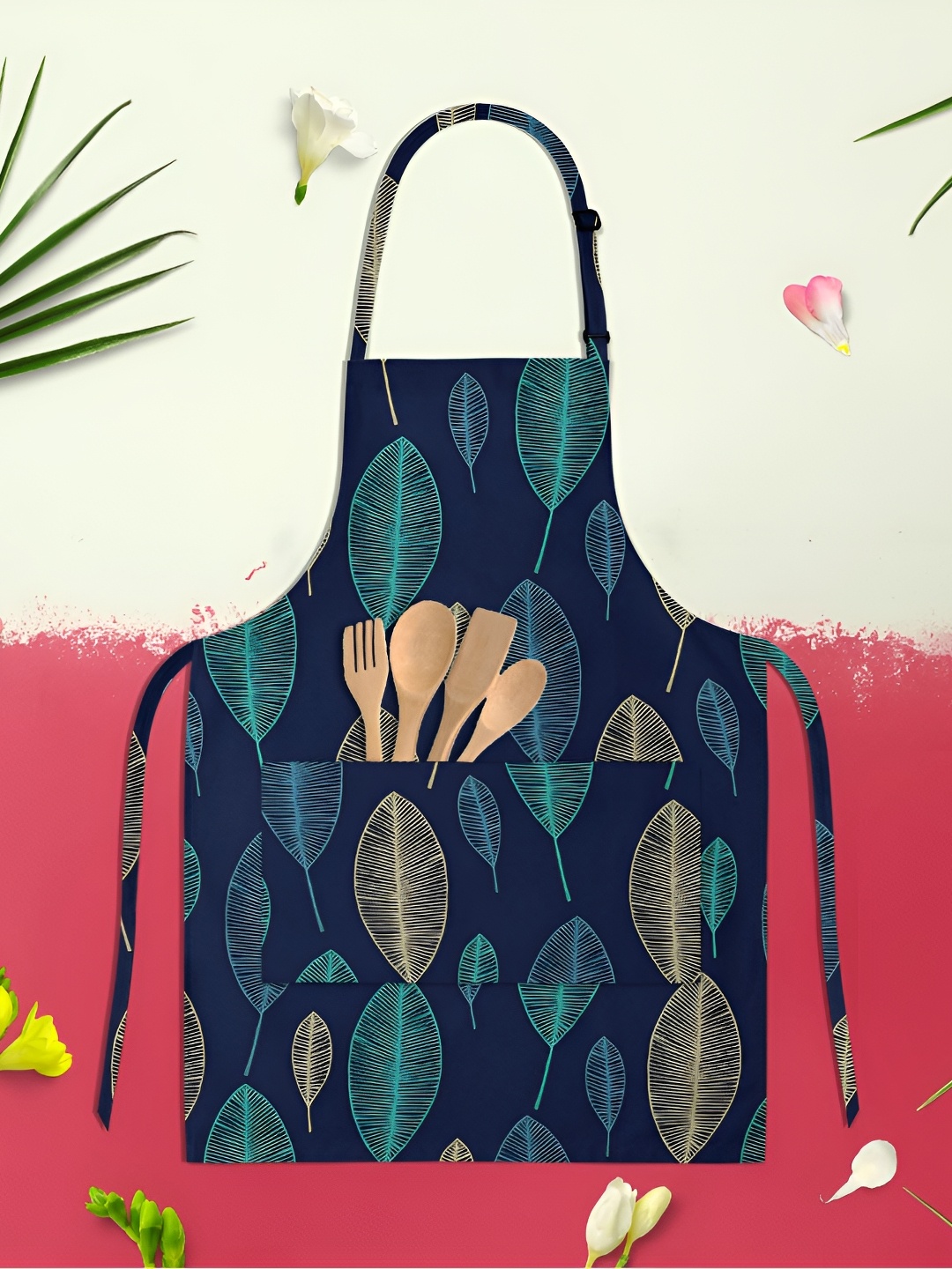 

ArtzFolio Navy Blue & Green Printed Cotton Aprons