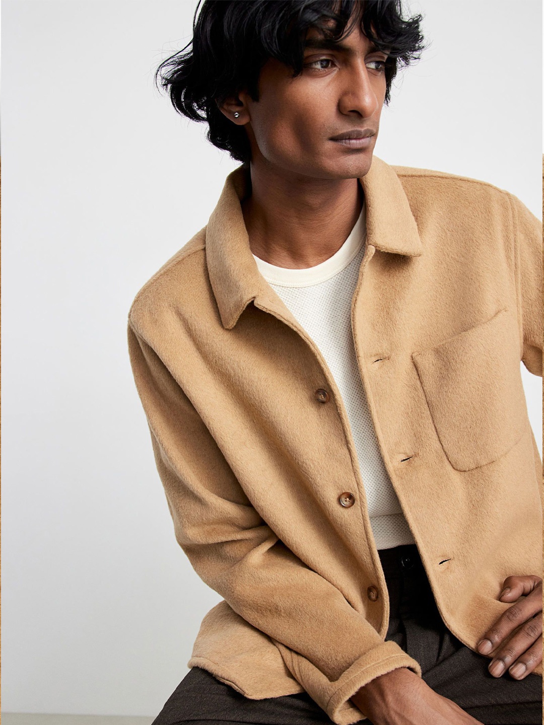 

H&M Brushed Overshirt, Beige