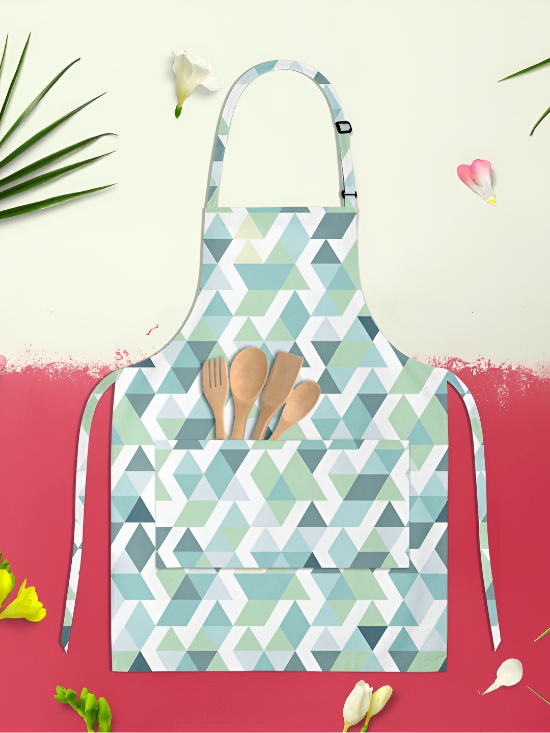 

ArtzFolio Green & White Printed Pure Cotton Apron