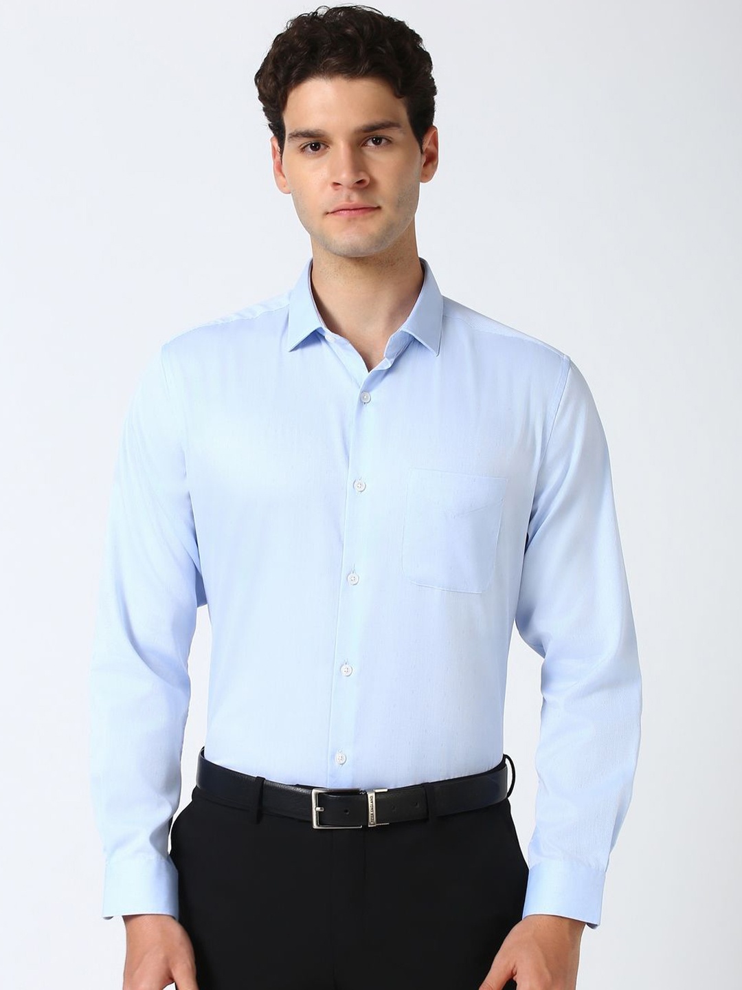 

Peter England Elite Men Spread Collar Solid Cotton Formal Shirt, Blue