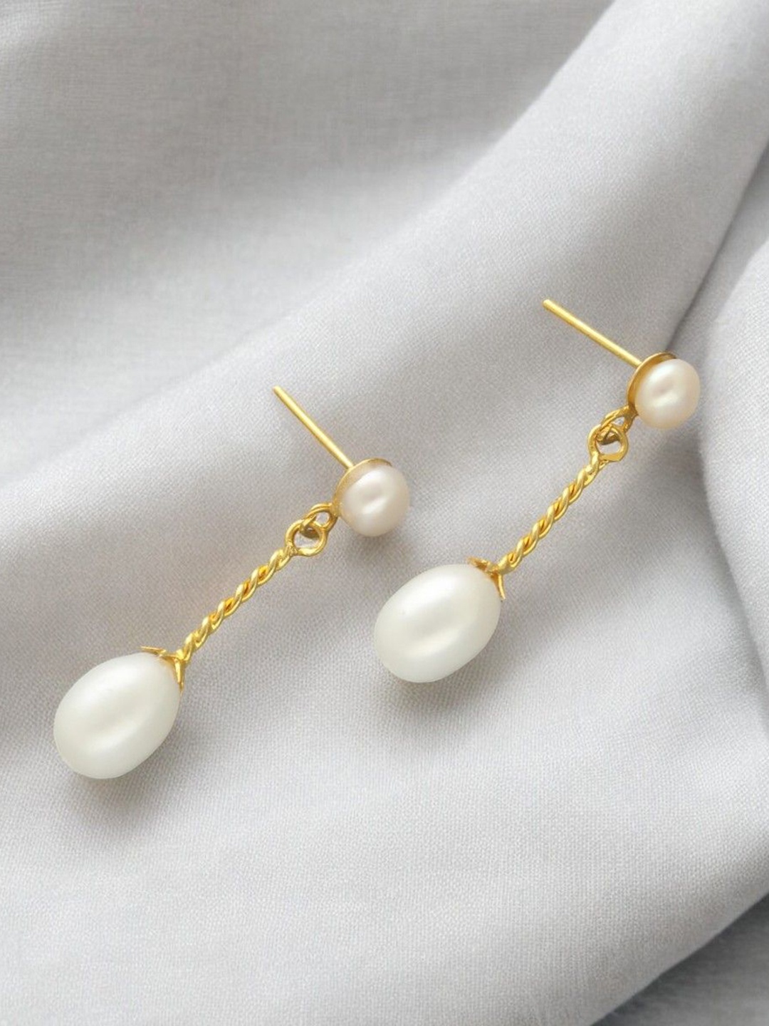 

Sri Jagdamba Pearls Dealer Yanis Gold-Plated Beaded Drop Earrings