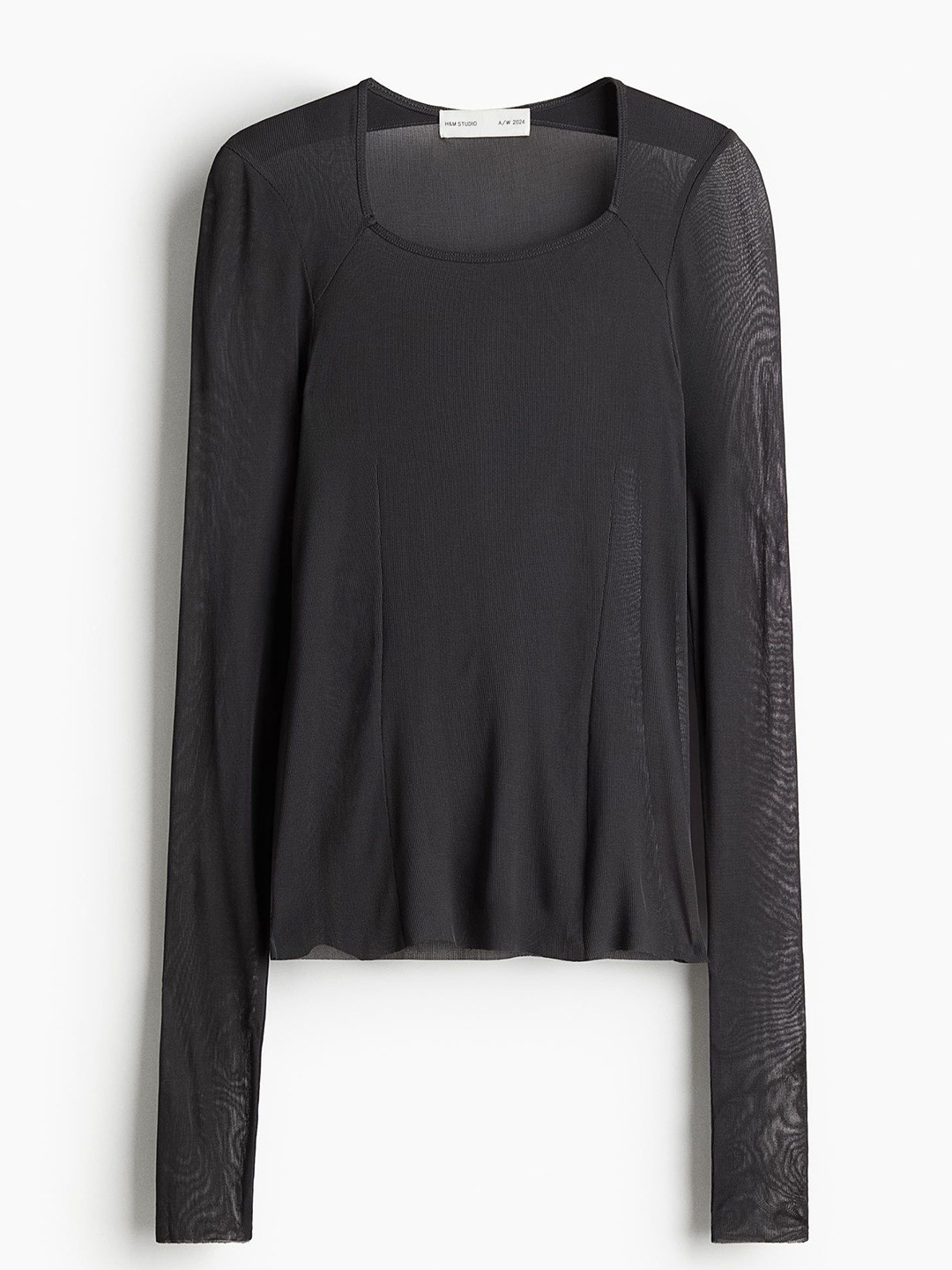 

H&M Women Sheer Long Sleeves Tops, Grey