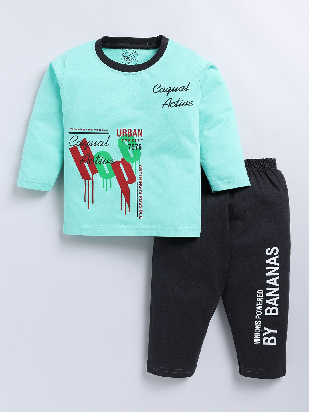 

Zeal Boys Typography Printed Pure Cotton T-shirt With Joggers, Sea green