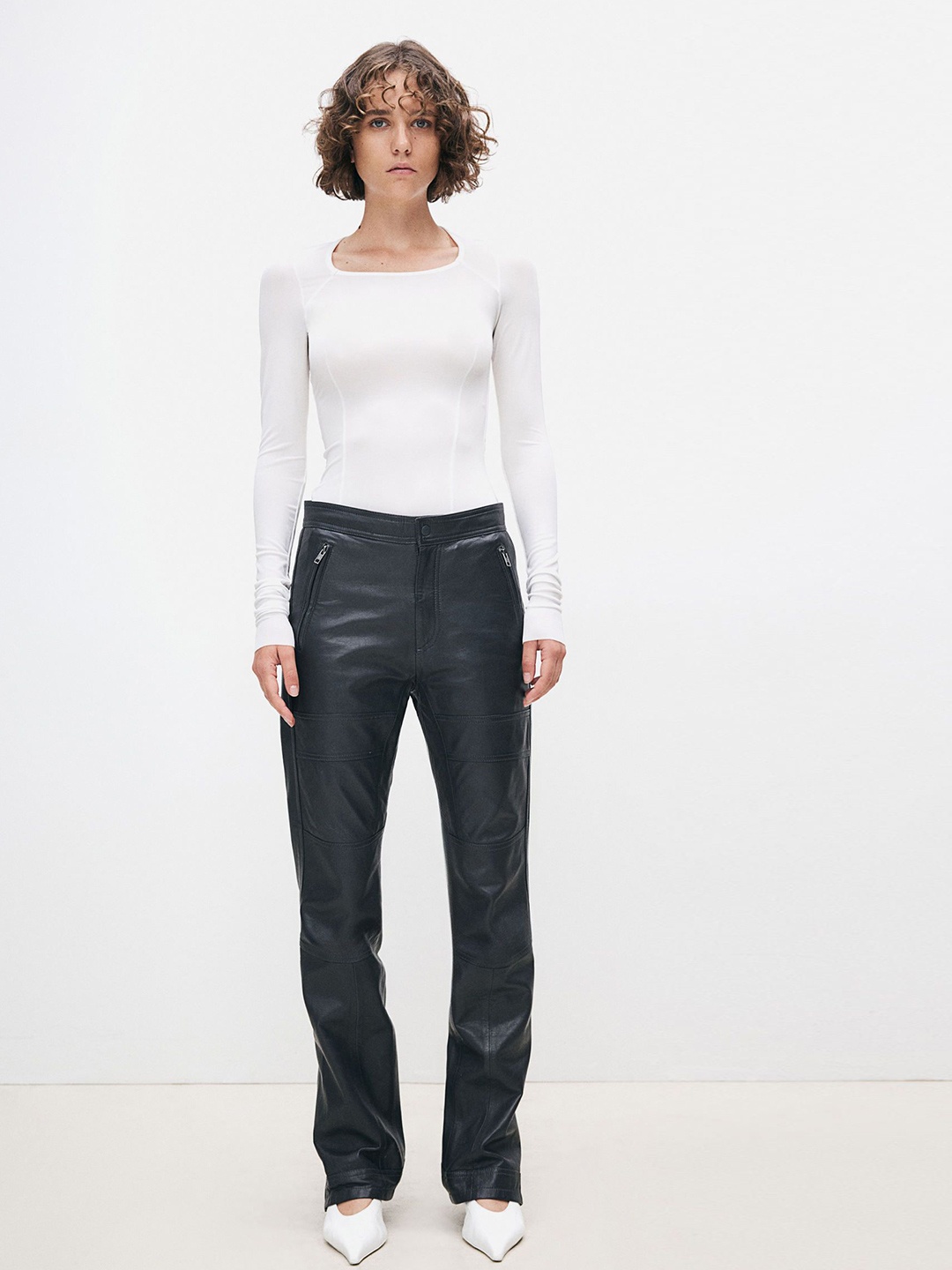 

H&M Women Sheer Silk-Blend Top, White