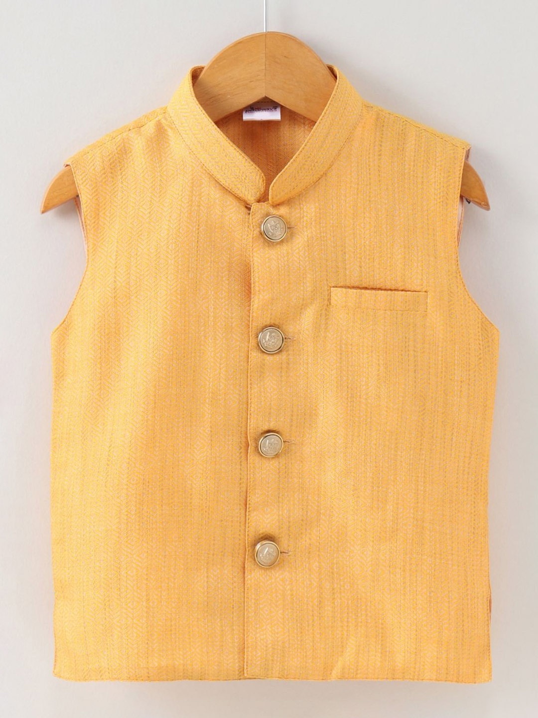 

Pehanaava Boys Woven Design Nehru jacket, Yellow