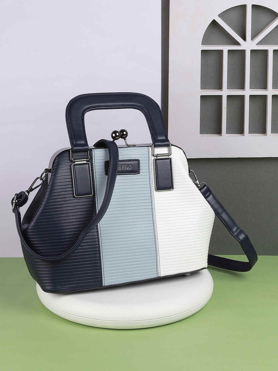 

Metro Women Colourblocked Structured Handheld Bag, Blue