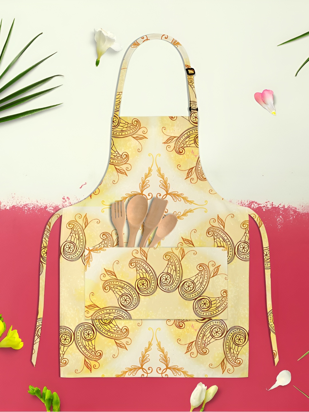 

ArtzFolio Ethnic Circular Ornament D5 Yellow & White Printed Cotton Apron