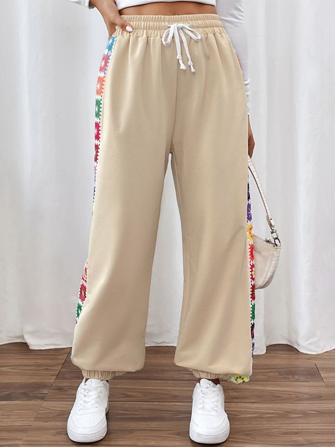 

LULU & SKY Women Loose Fit High-Rise Trousers, Beige