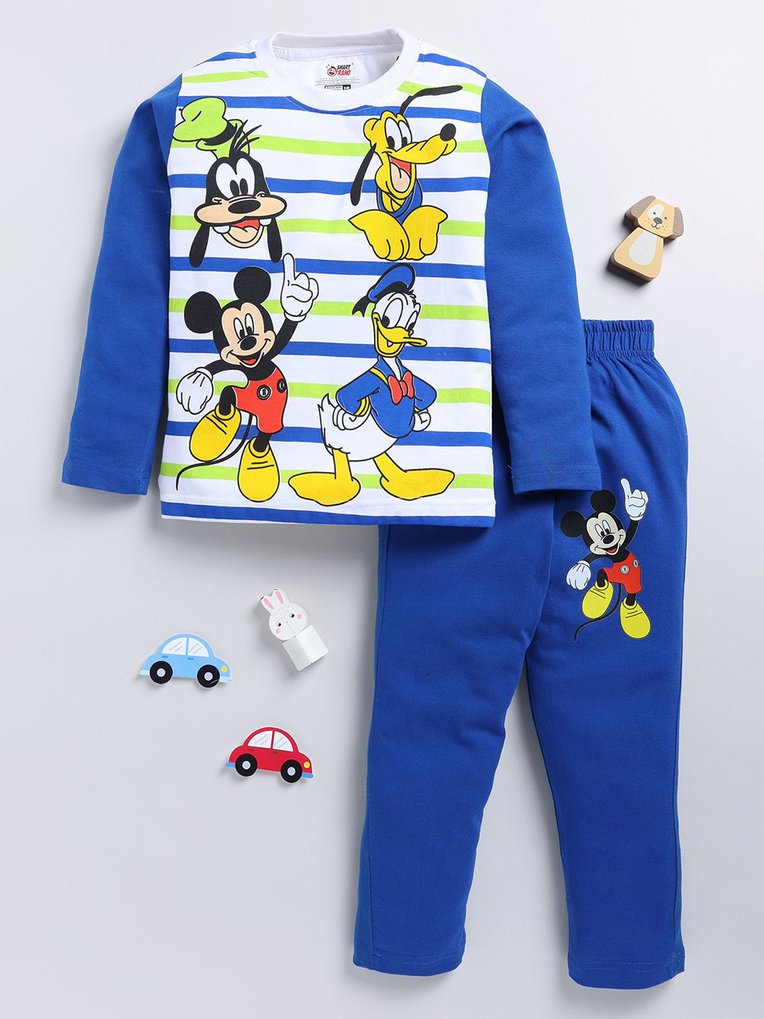 

SmartRAHO Boys Printed Round Neck Long Sleeves Pure Cotton T-Shirt With Trouser, Blue