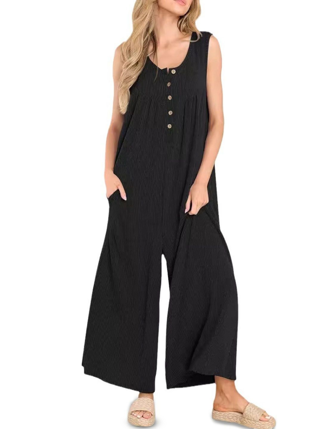 

StyleCast Women Round Neck Sleeveless Basic Jumpsuit, Black