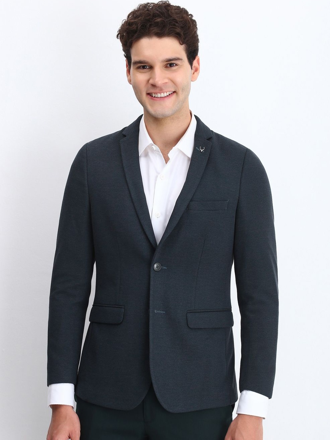 

Allen Solly Self-Design Slim Fit Single-Breasted Formal Blazer, Navy blue