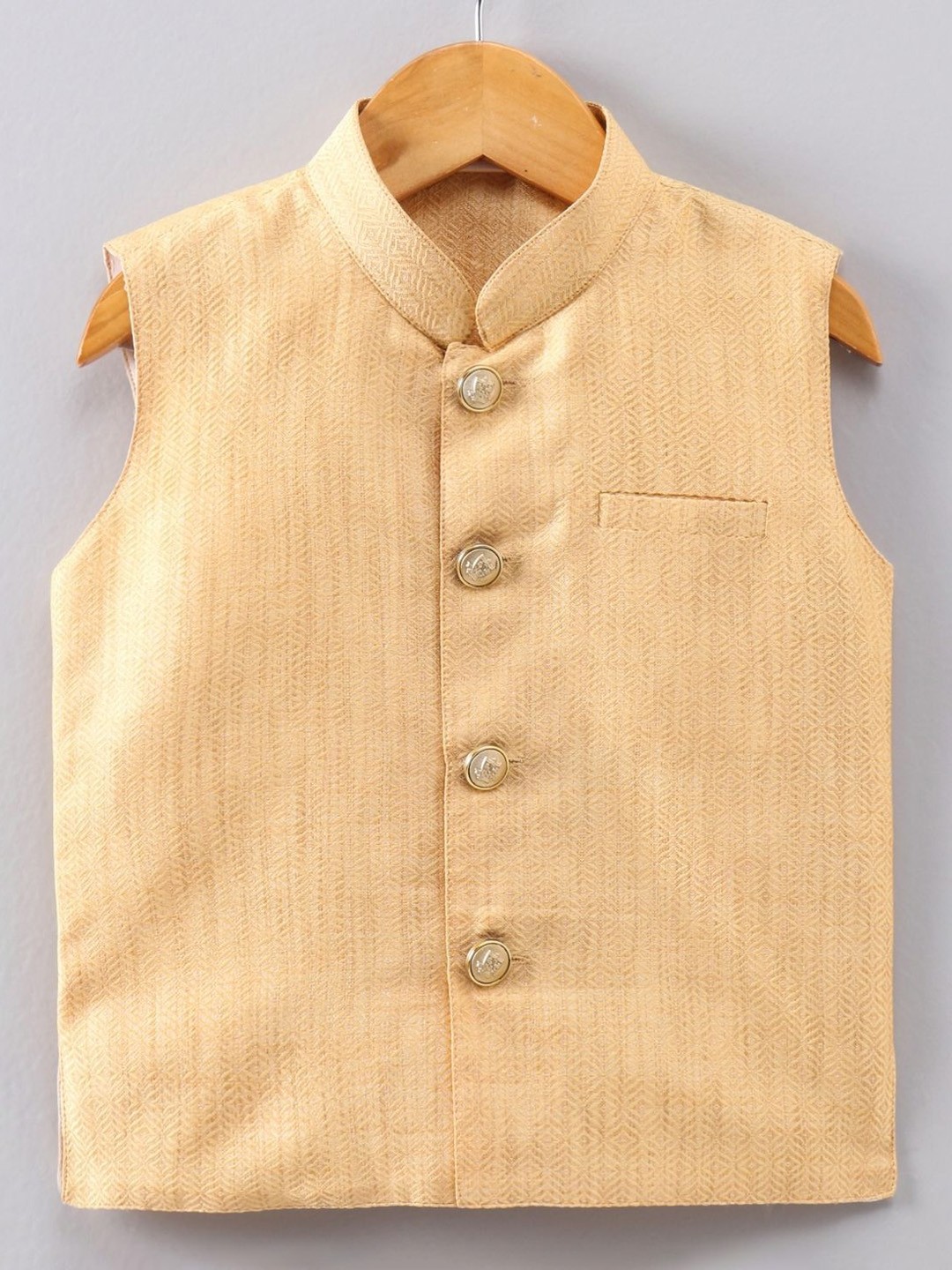 

Pehanaava Boys Mandarin Collar Nehru Jacket, Beige