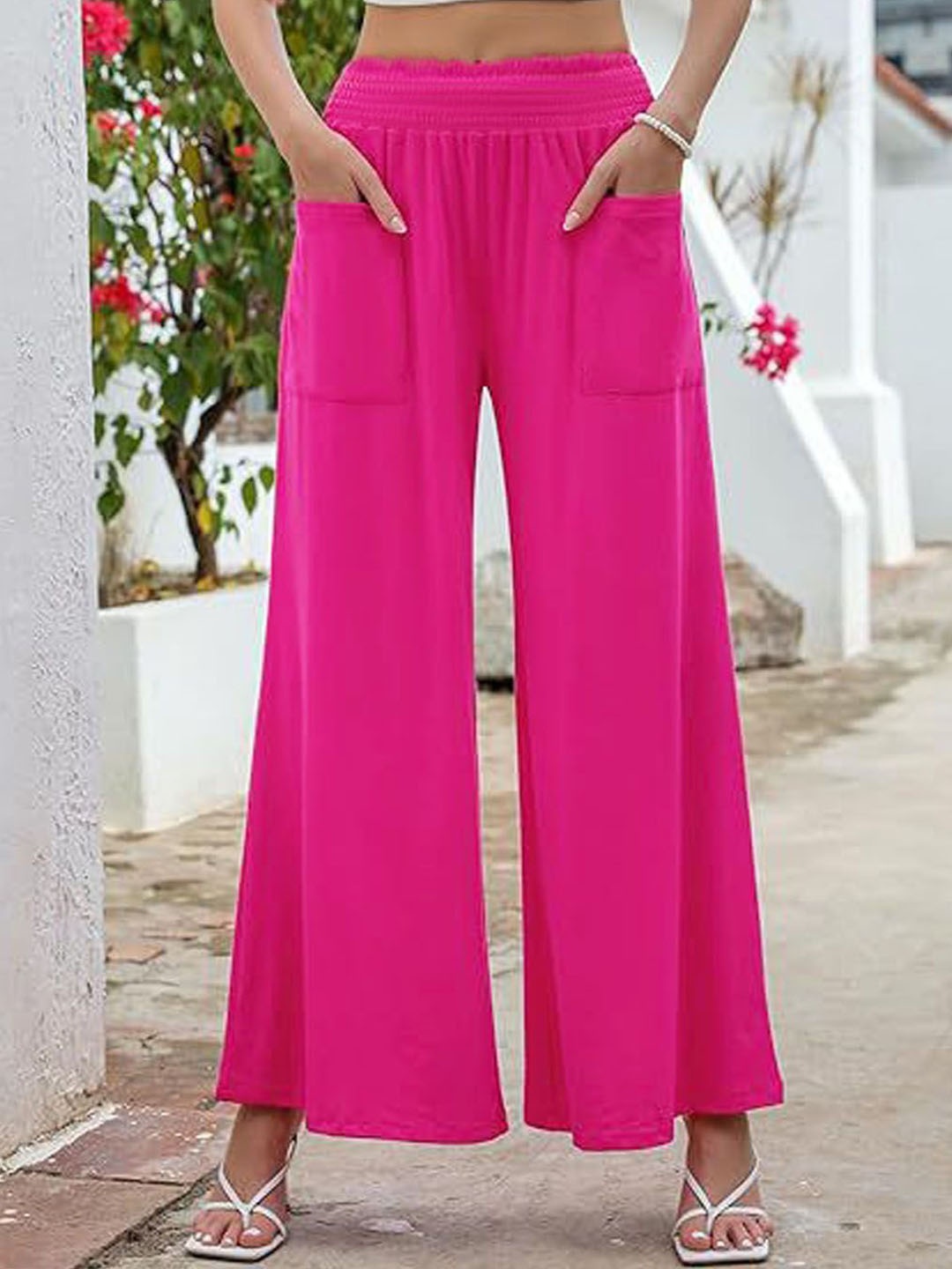 

StyleCast Women Mid-Rise Flared Parallel Trousers, Pink