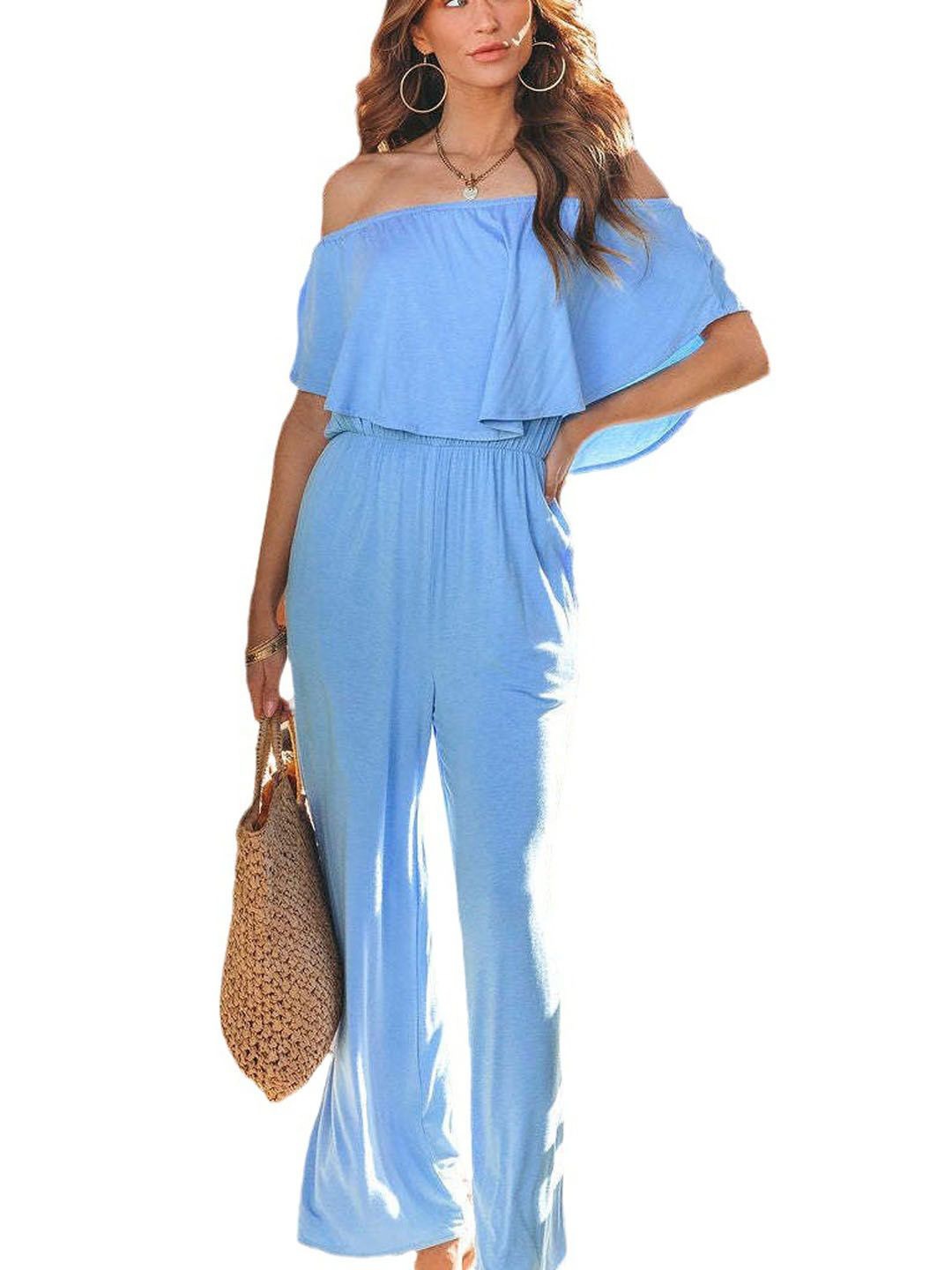 

StyleCast Women Off-Shoulder Basic Jumpsuit, Blue