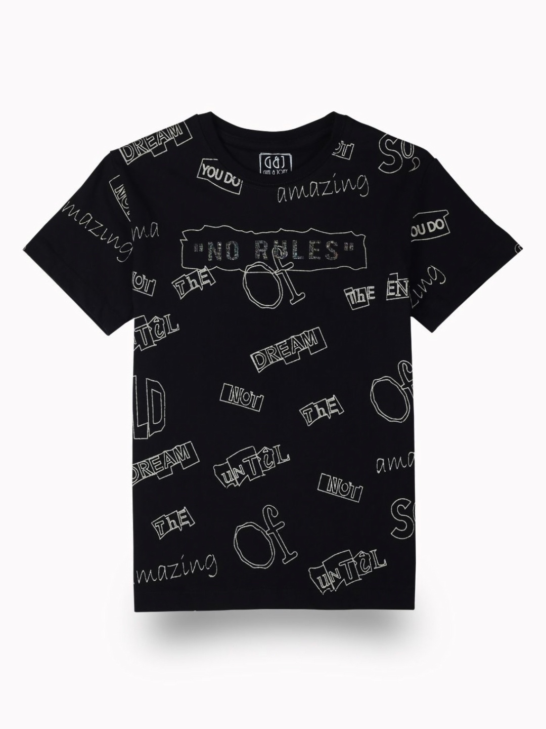 

Gini and Jony Boys Typography Printed Round Neck Cotton T-shirt, Black